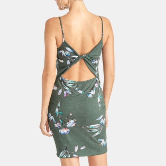 Rachel Roy Olive Green Floral Spaghetti Strap Body Con Dress, XS - Picture 2 of 8